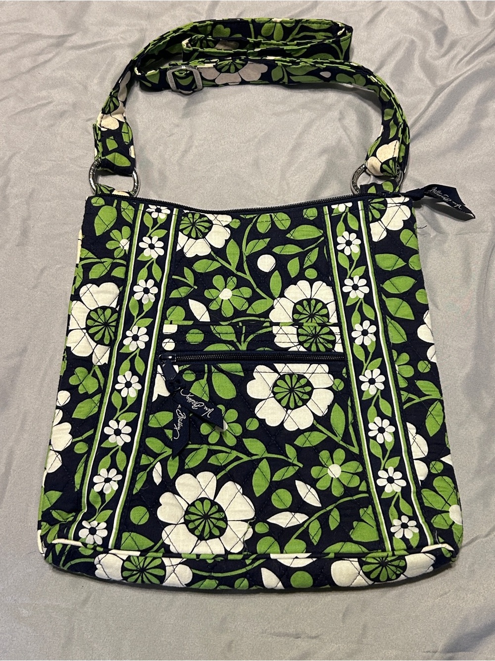 Vera Bradley Navy, Green & White Floral Quilted Crossbody Shoulder Bag